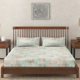 Fabindia Home Symphony Printed Teal 40 TC Cotton Queen Size Bed Sheet with 2 Pillow Covers-image-52