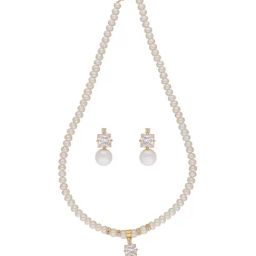 Sri Jagdamba Pearls Golden Necklace & Earrings Set-picture-42