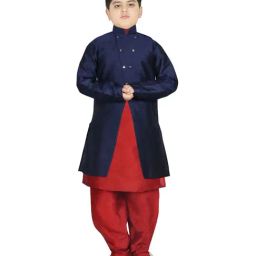 SG Yuvraj Kids Navy & Maroon Textured Pattern Full Sleeves Kurta Set-picture-27