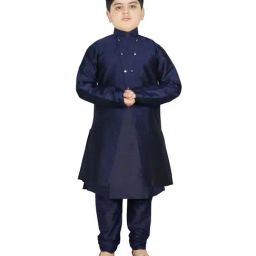 SG Yuvraj Kids Navy Textured Pattern Full Sleeves Kurta Set-picture-41