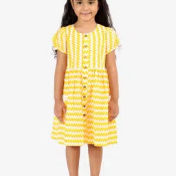 Lil Drama Kids Yellow & White Printed Dress-image-28