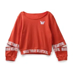 Under Fourteen Only Kids Orange Printed Full Sleeves Sweatshirt image 1