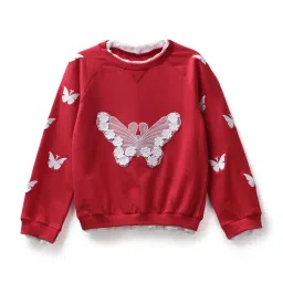 Under Fourteen Only Kids Red & White Embroidered Full Sleeves Sweatshirt image 1