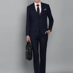 Luxure By Louis Philippe Navy Blue Slim Fit Checks Two Piece Suit image 5