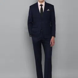 Luxure By Louis Philippe Navy Blue Slim Fit Checks Two Piece Suit image 1