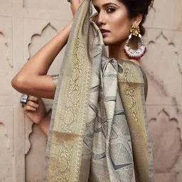 Elora Beige & Grey Silk Woven Saree With Unstitched Blouse image 2