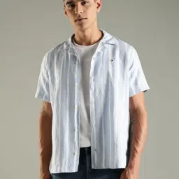 Tommy Hilfiger Blue Cotton Regular Fit Striped Shirt-image-56