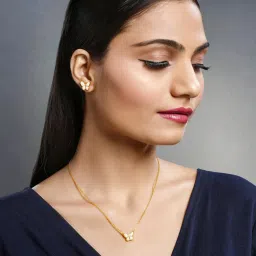 Peora Gold Plated Contemporary Synthetic Stone Butterfly Stud Pendant & Earring image 2