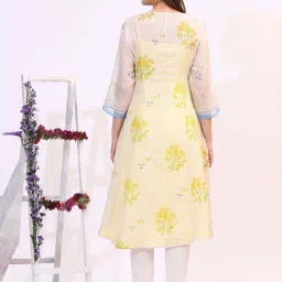 W for Woman White Floral Printed Sequined Kota Layered Kurta image 2