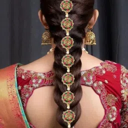 OOMPH Jadai Billai 9 Pieces with Red Maroon & Green Stones Choti Pins Jadai Billai Hair Pin image 2