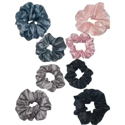 OOMPH Combo of 8 Black Pink & Grey Satin Silk Scrunchy Rubber Band Hair Tie Medium & Small Size image 2