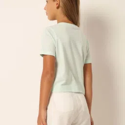 VERO MODA GIRL Blue Cotton Floral Print T-Shirt image 2