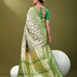 CHARUKRITI Green Silk Zari Saree With Unstitched Blouse image 2