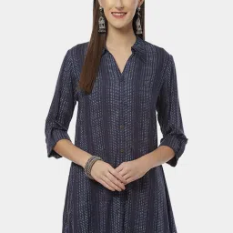 Biba Blue Printed A Line Short Kurti image 1