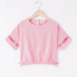 Ed-a-Mamma Kids Pink Cotton Embroidered Top image 1