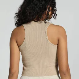 Puma Beige Striped Cropped Tank Top image 2