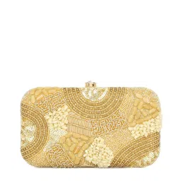NR by Nidhi Rathi Golden Fabric Embellished Clutch image 2