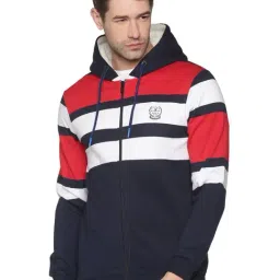 SHOWOFF Navy Blue Cotton Slim Fit Stripes Sweatshirt-image-33