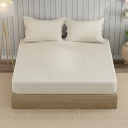 Nautica Marina Bay Ivory Cotton Geometric 250 TC King Fitted Bedsheet with 2 Pillow Covers image 2
