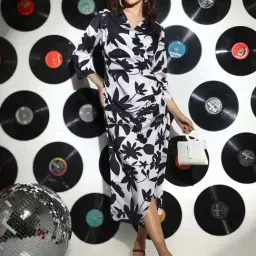 Pinacolada White & Black Regular Fit Printed Dress image 4