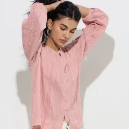 Bombay Paisley by Westside Pink Floral Embroidered Cotton Blouse-picture-17