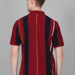 Cantabil Red Regular Fit Striped Polo T-Shirt image 2