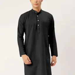 click n buy Men Solid Straight Kurta (Black)-picture-19