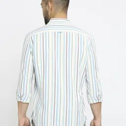 Basics Blue Cotton Slim Fit Striped Shirt image 2
