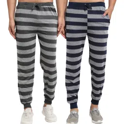 Vimal Jonney Blue & Grey Regular Fit Striped Joggers - Pack of 2 image 1