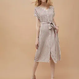 Fame Forever By Lifestyle Beige Regular Fit Striped Dress image 4