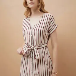 Fame Forever By Lifestyle Beige Regular Fit Striped Dress image 5