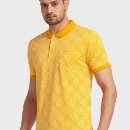 ColorPlus Yellow Cotton Tailored Fit Printed Polo T-Shirt image 3