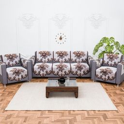 RUBOXA White & Brown Printed Cotton Sofa Cover With Arms-picture-27