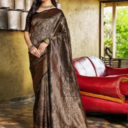 Satrani Black Woven Saree With Unstitched Blouse-picture-10