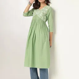 Janasya Light Green Embroidered Kurta image 4