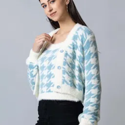 Club York White Self Pattern Top With Cardigan image 3