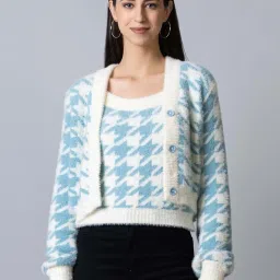 Club York White Self Pattern Top With Cardigan image 1