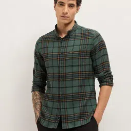 The Bear House Green Cotton Checked Regular Fit Shirt-image-85