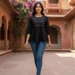 Rangita Women Black Rayon Embroidered A-Line Short Length Short Kurti-picture-12