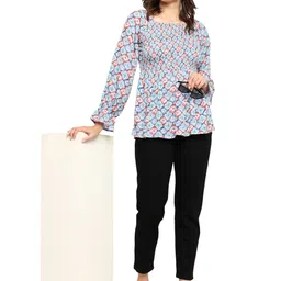KALINI Women's Polyester Waist Length Full Sleeve Square Neck Geometic printed Top image 5