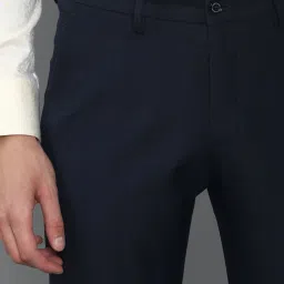 Louis Philippe Permapress Navy Blue Slim Fit Checks Trousers image 4