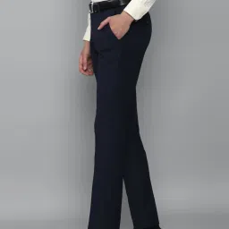 Louis Philippe Permapress Navy Blue Slim Fit Checks Trousers image 3