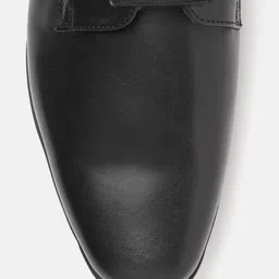Louis Philippe Men Black Solid Leather Formal Derbys with Perforated Detail image 2