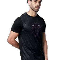 The Souled Store Black Printed Crew T-Shirt image 3