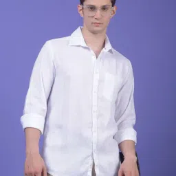 Crimsoune Club White Blended Slim Fit Solid Casual Shirt-picture-28