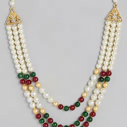 I Jewels Men Maroon & Green Gold-Plated Layered Necklace image 4