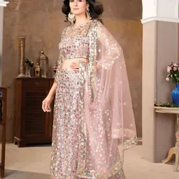 ODETTE Embellished Sequinned Semi-Stitched Lehenga & Unstitched Blouse With Dupatta image 3