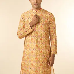Diwas by Manyavar Ethnic Motifs Printed Mandarin Collar Art Silk Kurta With Pyjamas image 4