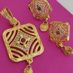 Niva Fashion Gold-plated Brass Pendent and matching Earing set-picture-41