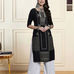 HERE&NOW Selection Of 3 Geometric Printed Round Neck Straight Kurtas-picture-23